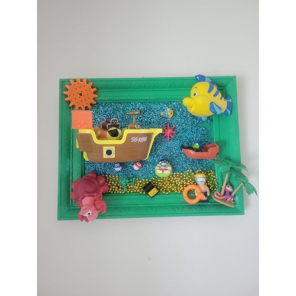 Original Art 3D Wall Sculpture "OPEN SEA" 18x14" RECYCLED TOYS PIRATE BEACH